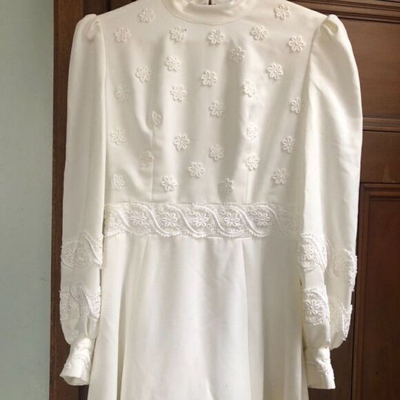 Vintage Wedding Dress Size Medium Edwardian Style White - Picture 4 of 7